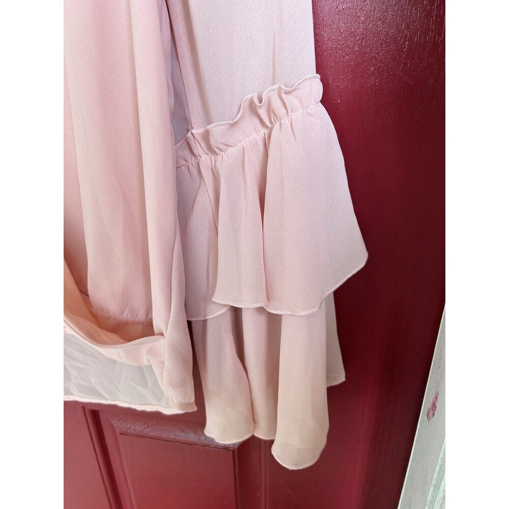 NWT Marled Blush Pink V-Neck Ruffled Sleeve Blouse - Picture 6 of 10